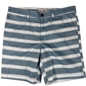 NWT Original Penguin Mens Blue White Striped Slim Fit Stretch Shorts 34 8 Inseam